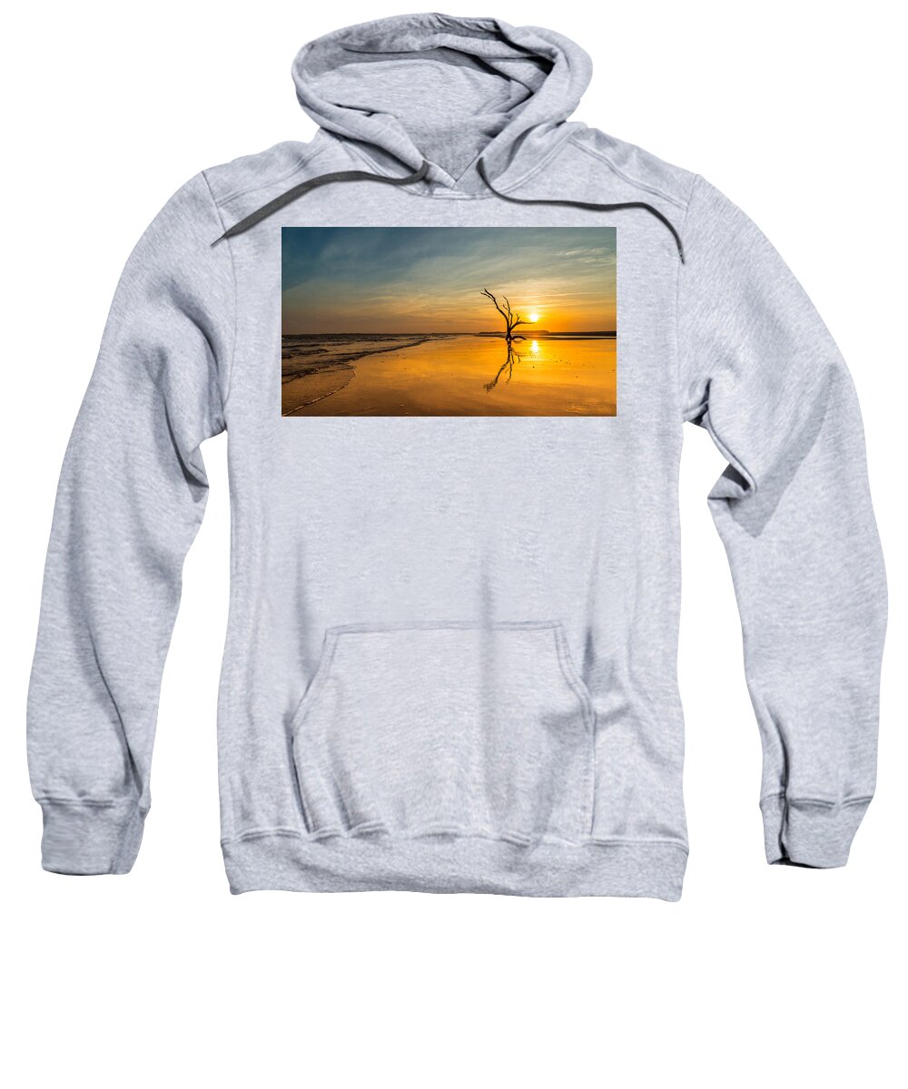 Folly Beach Sweatshirt featuring the photograph Folly Beach Skeleton Tree at Sunset - Folly Beach SC by Donnie Whitaker