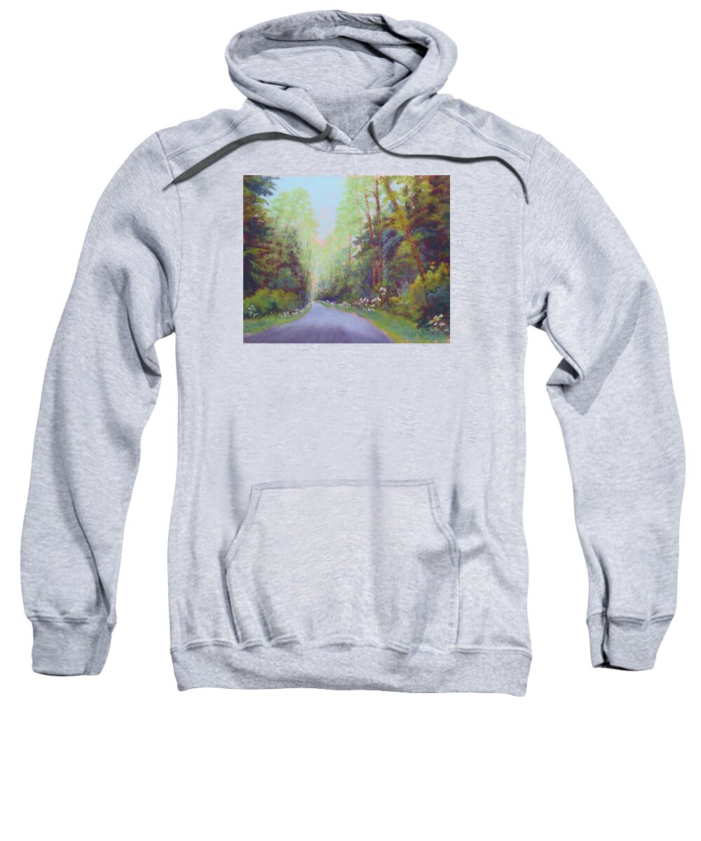 Landscape Sweatshirt featuring the painting Forest Road by Nancy Jolley
