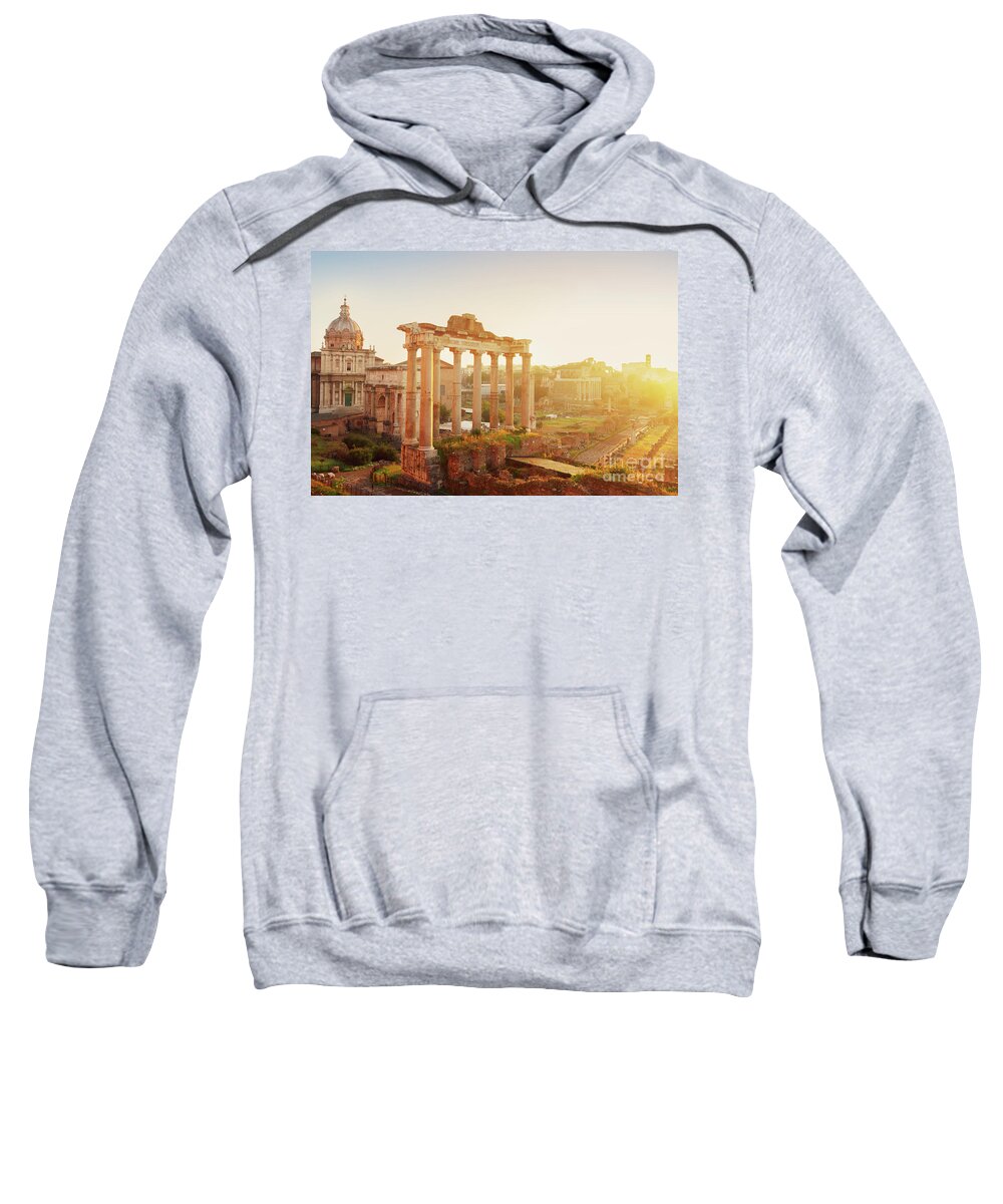 Rome Sweatshirt featuring the photograph Forum - Roman ruins in Rome at Sunrise by Anastasy Yarmolovich