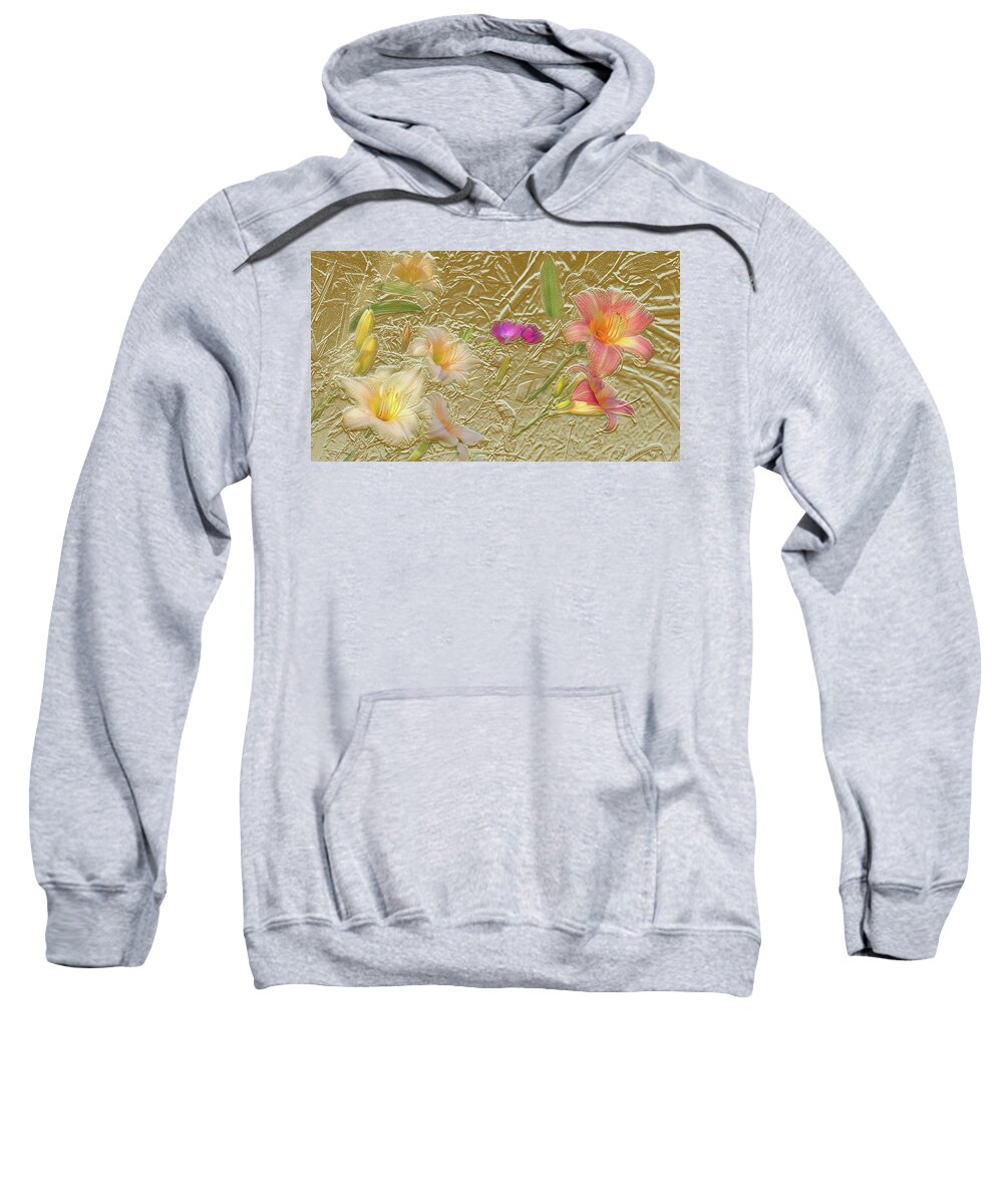 Garden Sweatshirt featuring the mixed media Garden in Gold Leaf2 by Steve Karol