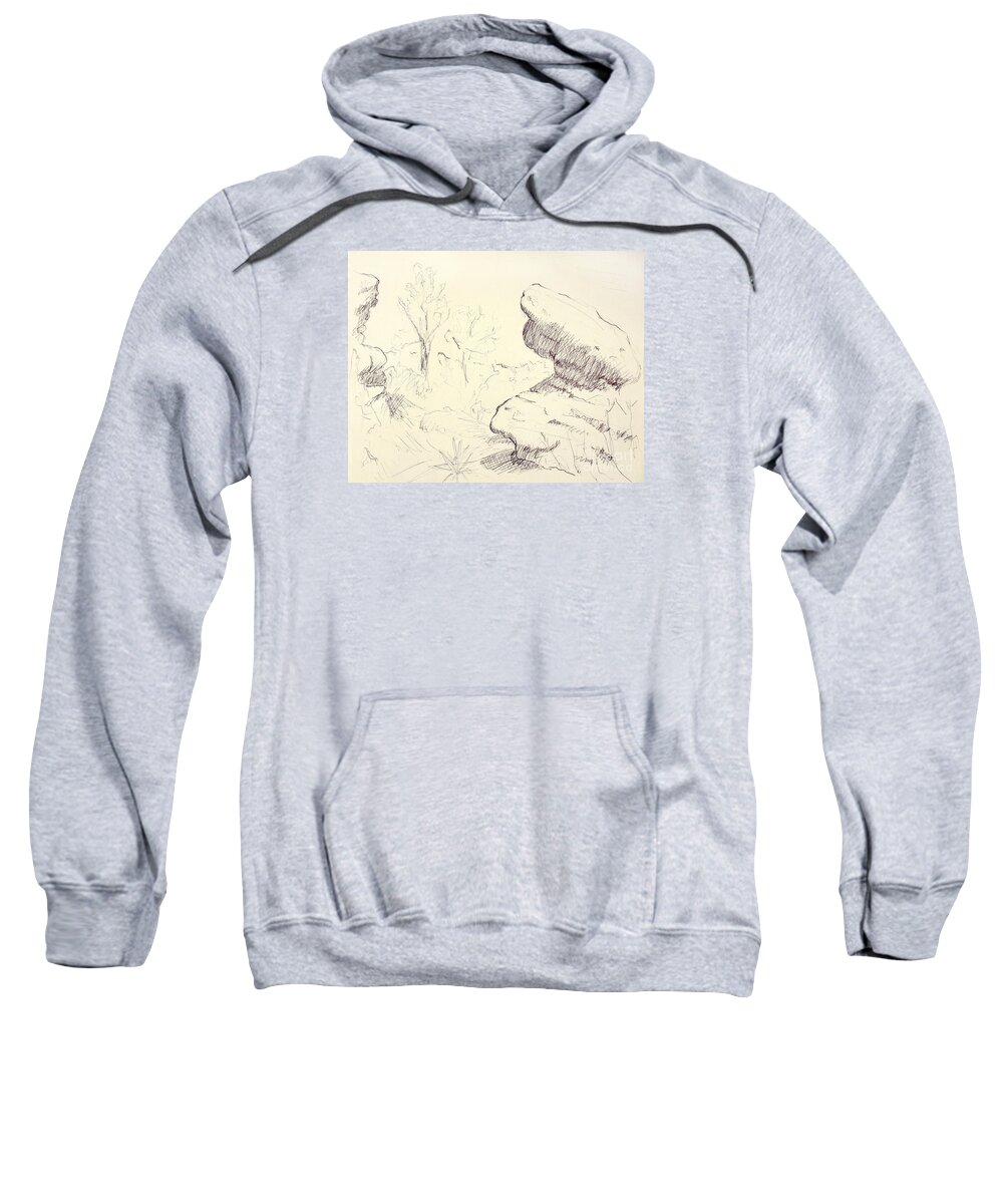 Draw Sweatshirt featuring the drawing Garden of the Gods Rocks Along the Trail ink drawing on toned pa by Adam Long