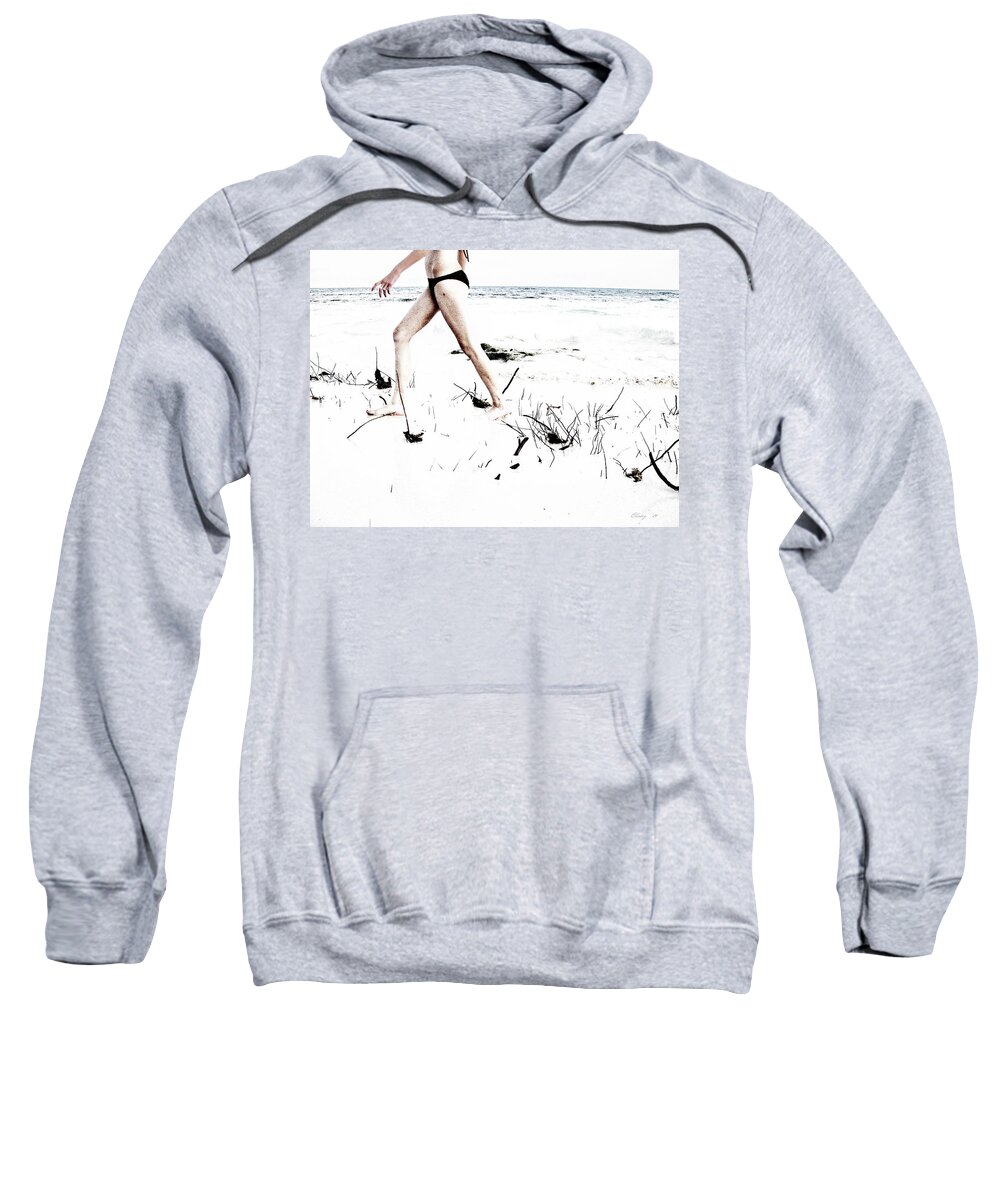 Beach Sweatshirt featuring the photograph Girl Walking on Beach by David Chasey