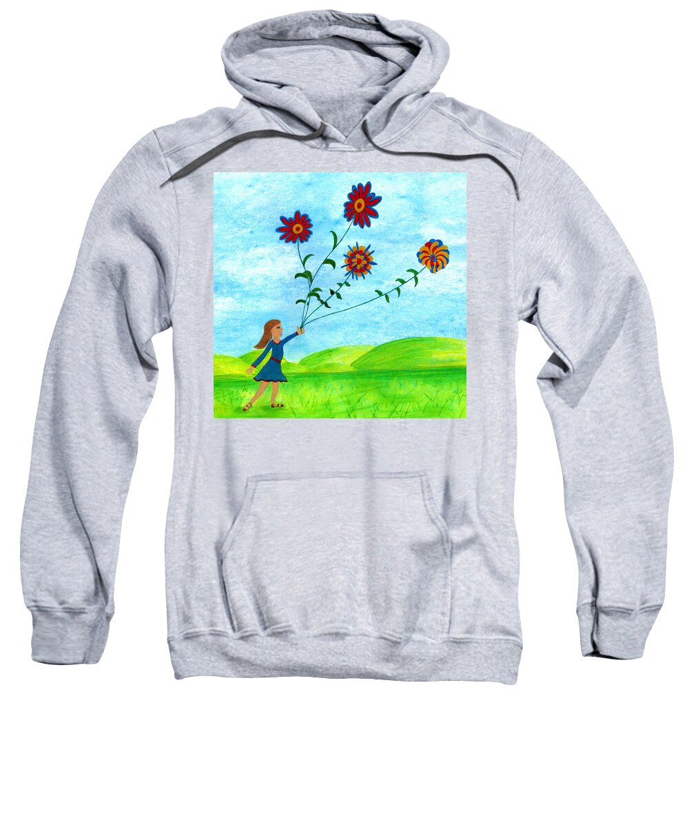 Landscape Sweatshirt featuring the digital art Girl With Flowers by Christina Wedberg