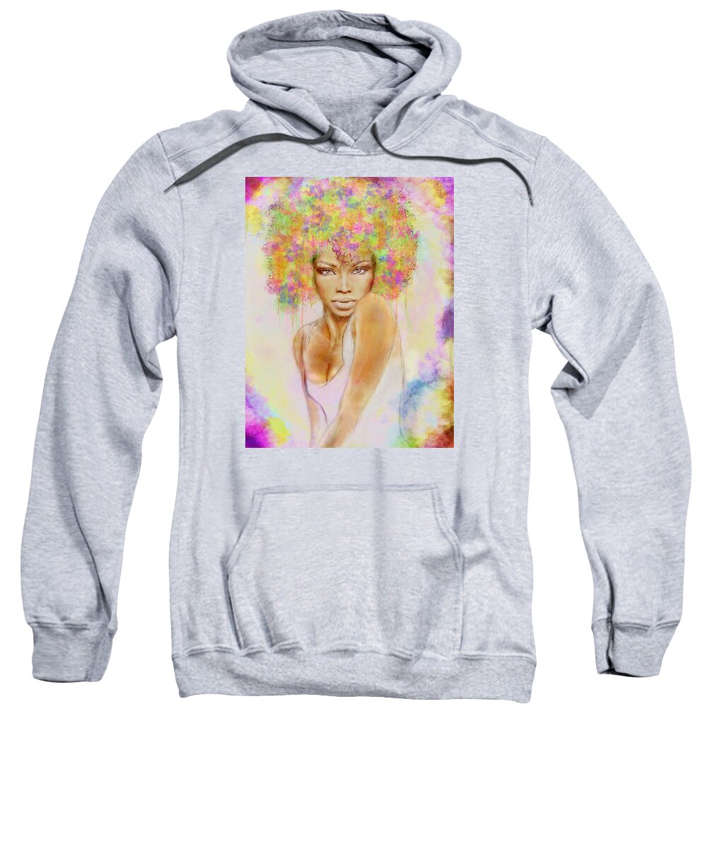 Girl Sweatshirt featuring the painting Girl with new hair style by Lilia S