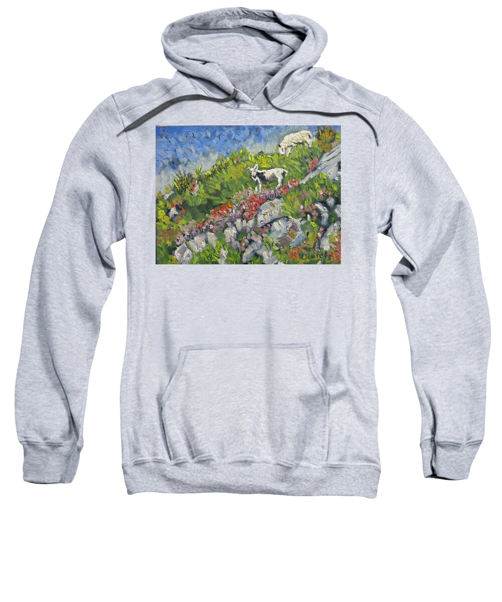 Goat Sweatshirt featuring the painting Goats on Hill by Michael Daniels