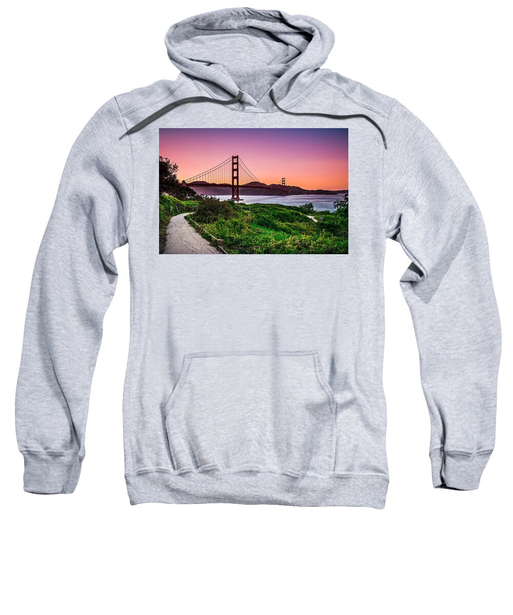 Golden Sweatshirt featuring the photograph Golden Gate Bridge San Francisco California At Sunset by Alex Grichenko