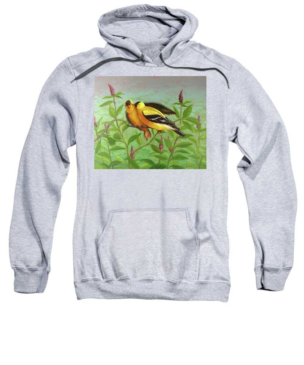 Yellow Sweatshirt featuring the painting Goldfinch Love by Don Morgan