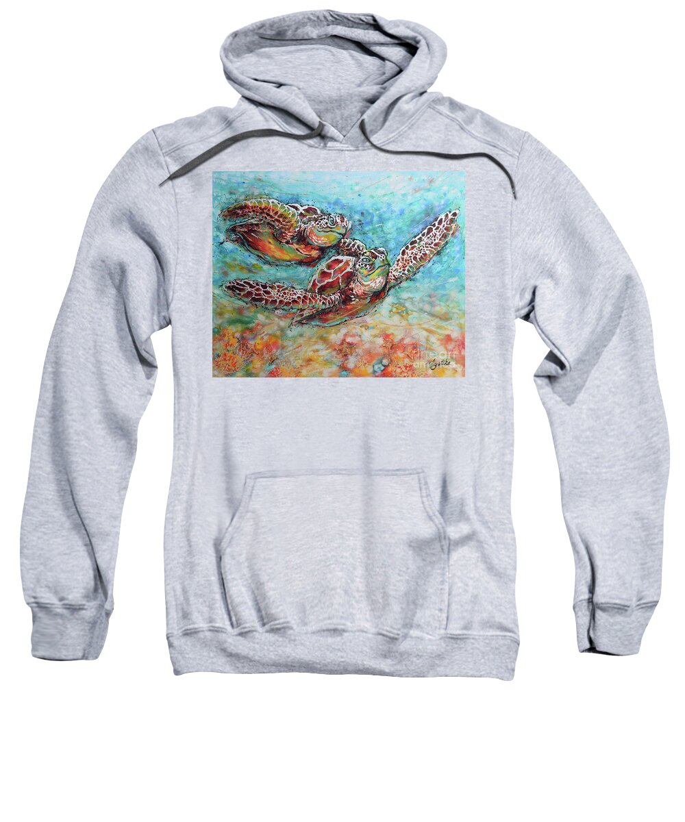 Marine Turtles Sweatshirt featuring the painting Sea Turtle Buddies by Jyotika Shroff