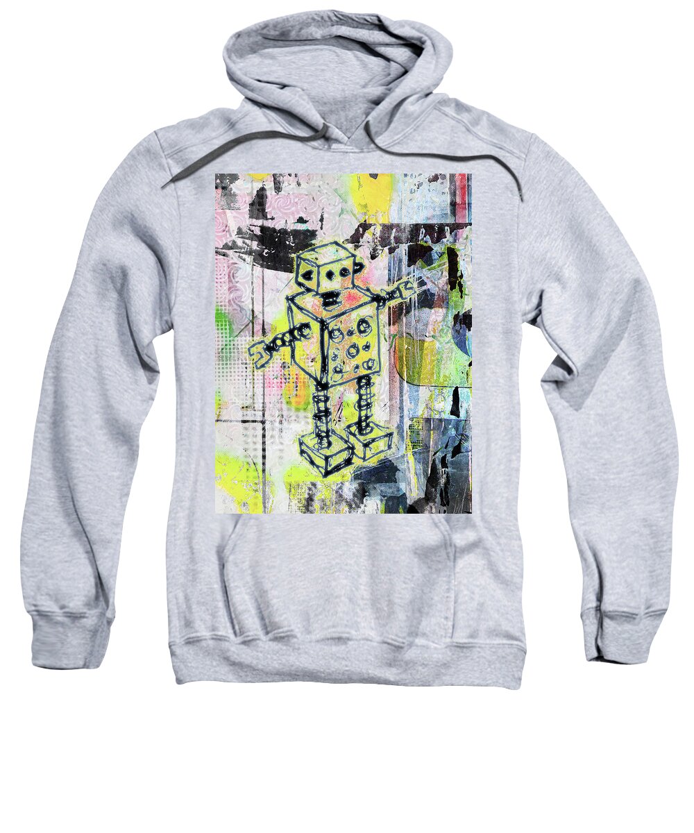 Robot Sweatshirt featuring the digital art Graffiti Graphic Robot by Roseanne Jones