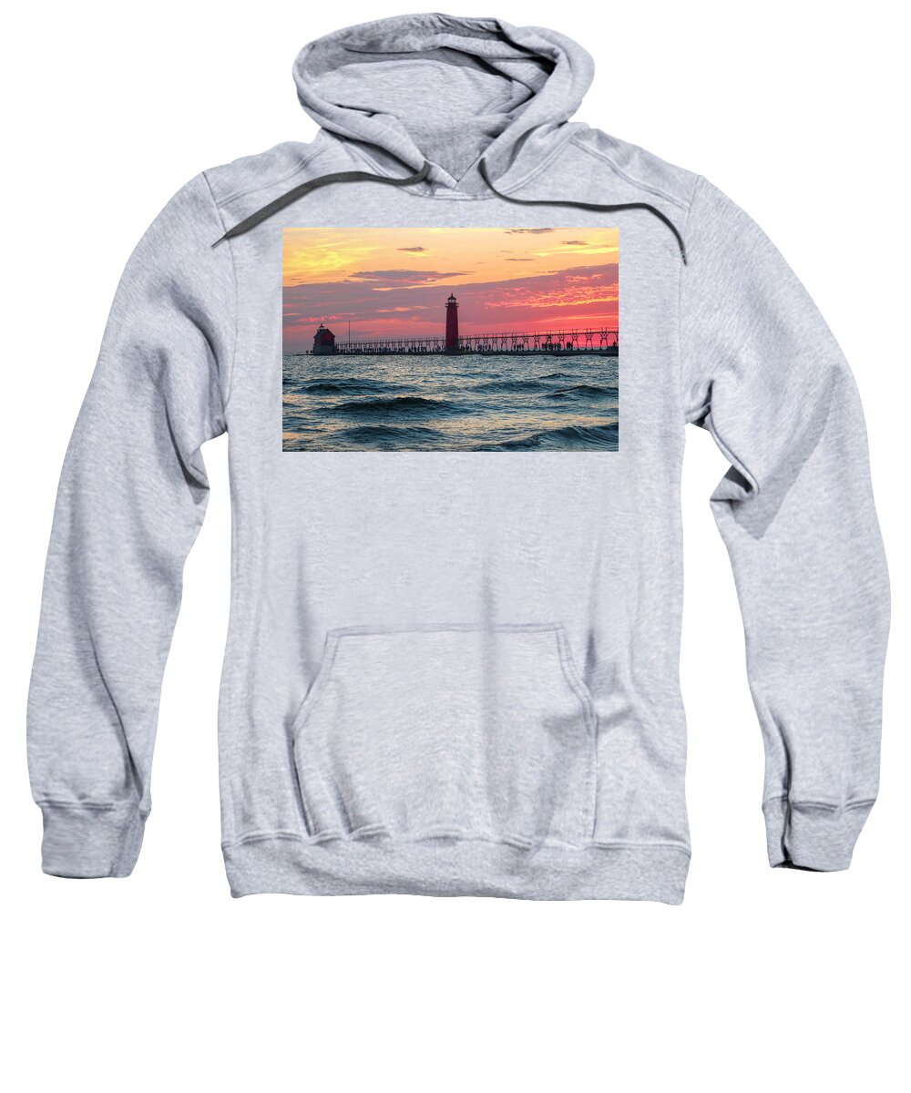 Silhouette Portrait Sweatshirt featuring the photograph Grand Haven Pier by Pat Cook