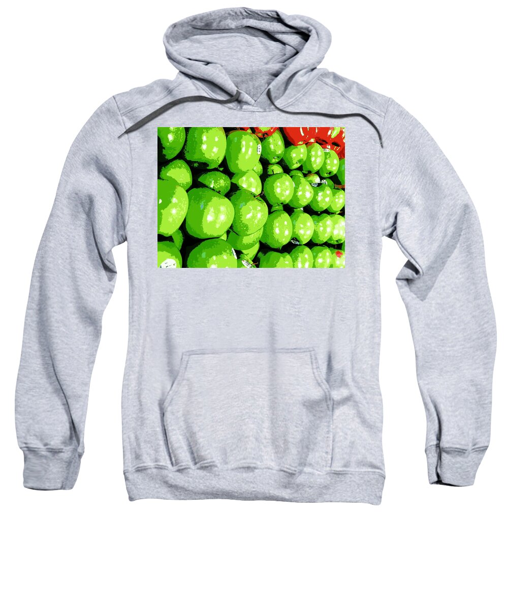 Apple Sweatshirt featuring the digital art Granny Smith Apples Digital by Katy Hawk