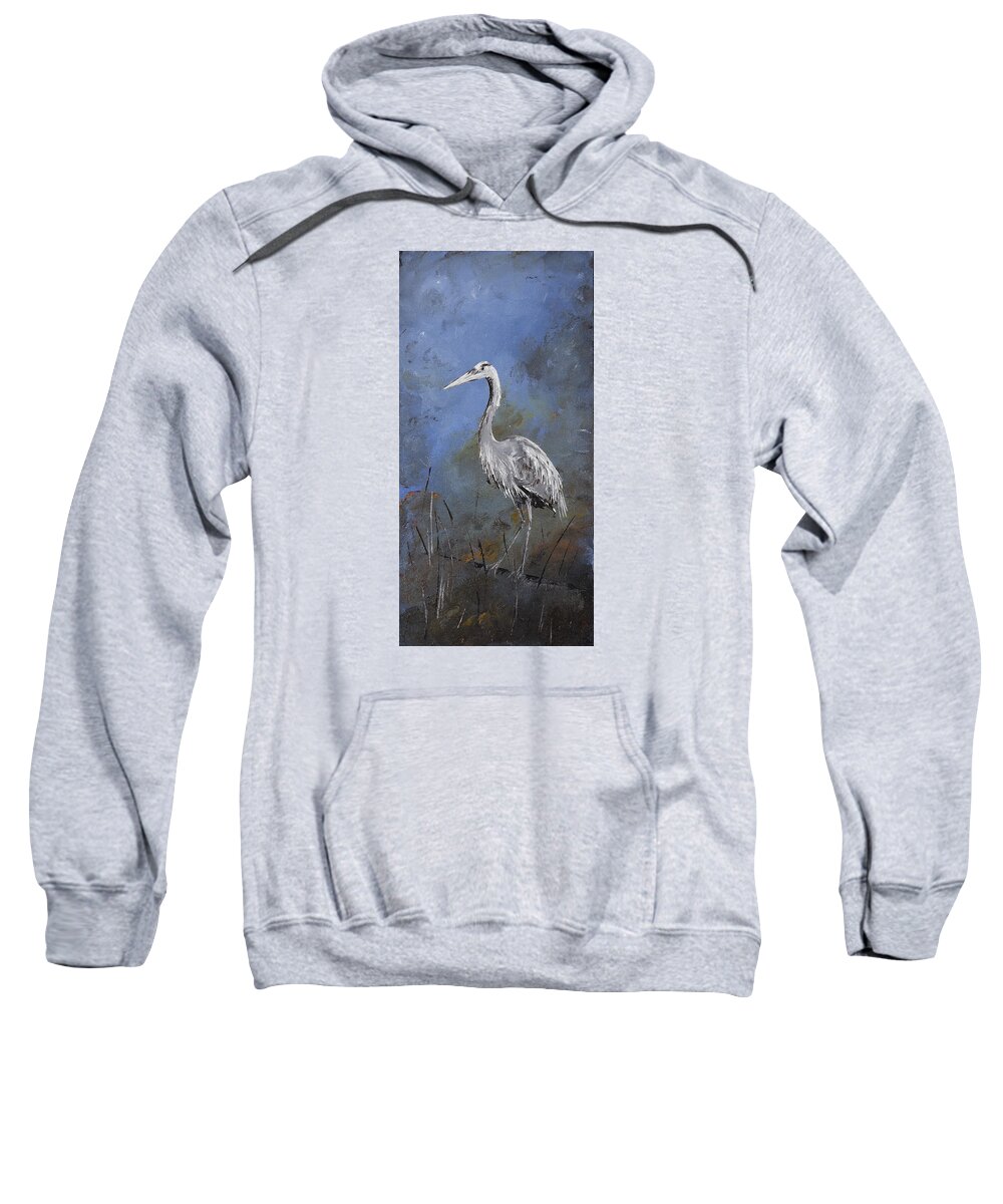 Heron Sweatshirt featuring the painting Great Blue Heron in Blue by Carolyn Doe