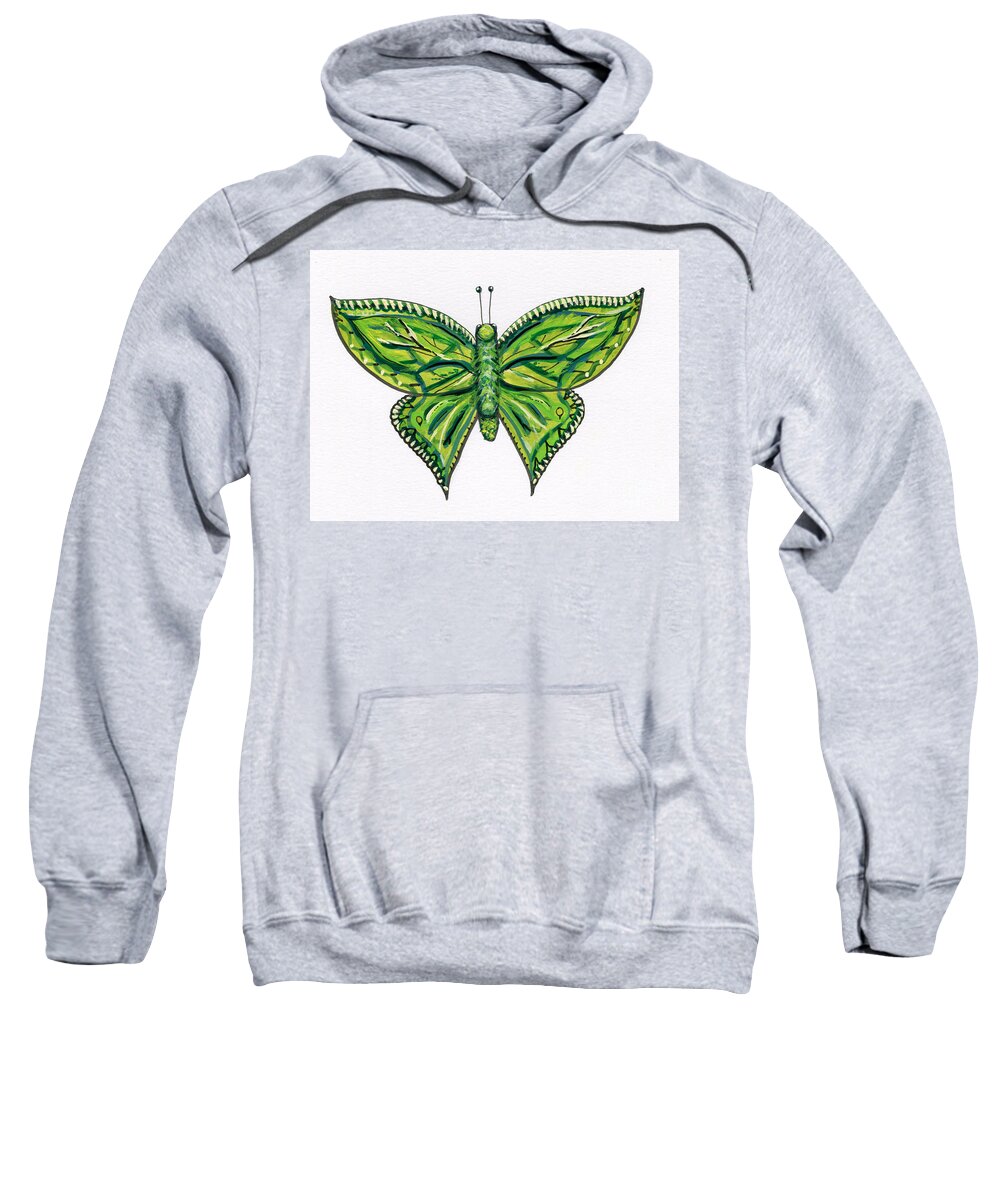 Green Sweatshirt featuring the painting Green Butterfly Illustration by Catherine Gruetzke-Blais