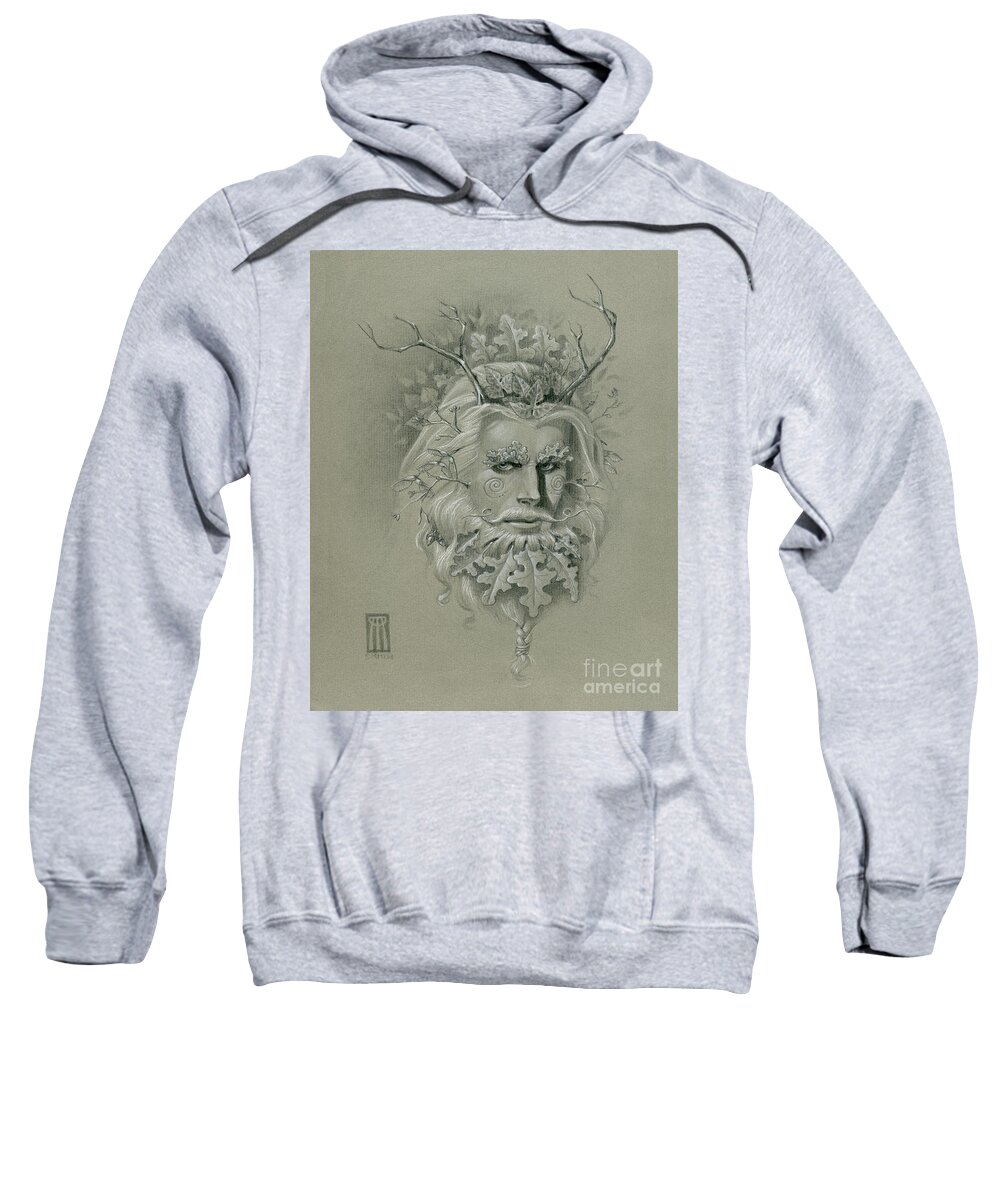 Pagan Sweatshirt featuring the drawing Green Man on Halftone Paper by Melissa A Benson