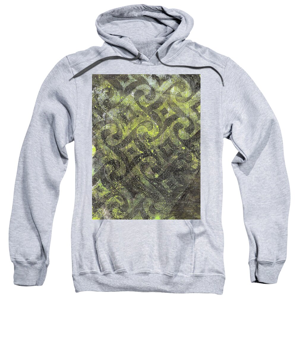 Green Sweatshirt featuring the painting Green Monoprint 2 by Cynthia Westbrook