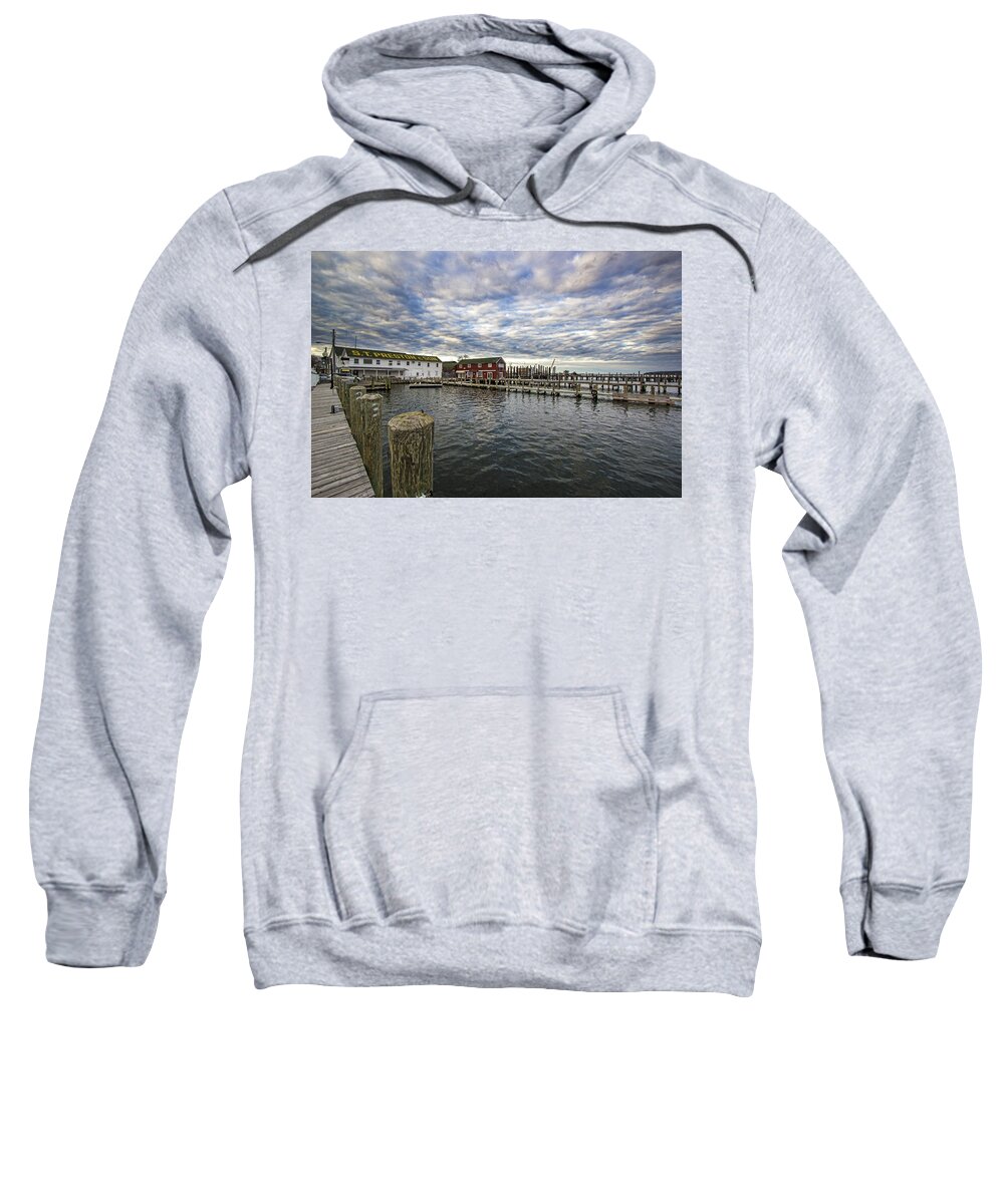 Greenport Sweatshirt featuring the photograph Greenport Dock by Robert Seifert