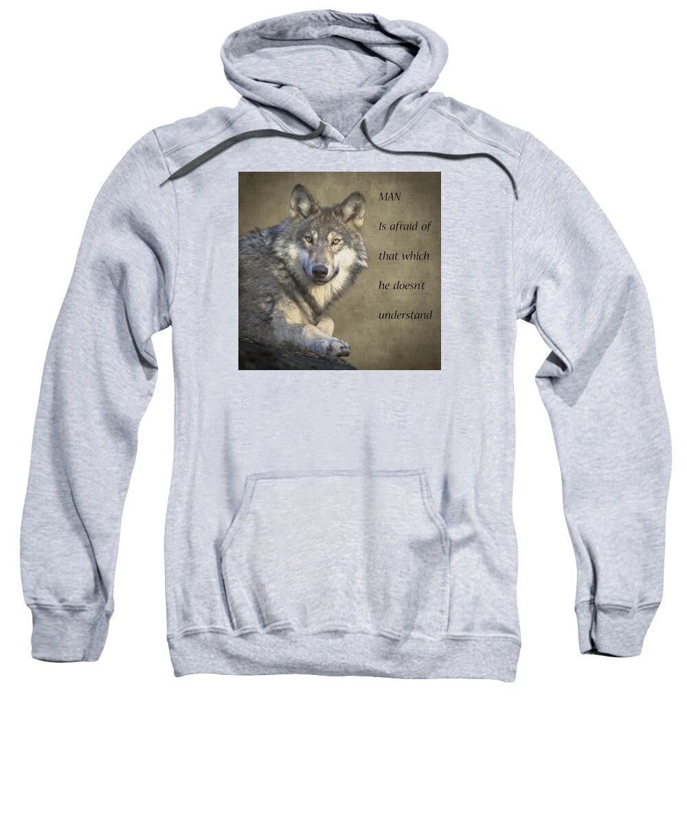 America Sweatshirt featuring the digital art Grey Wolf Verse by Roy Pedersen