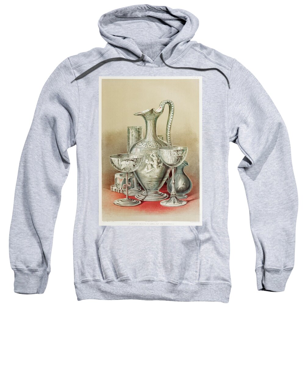 1800s Sweatshirt featuring the painting Group of objects in glass from the Industrial arts of the Nineteenth Century by Vincent Monozlay