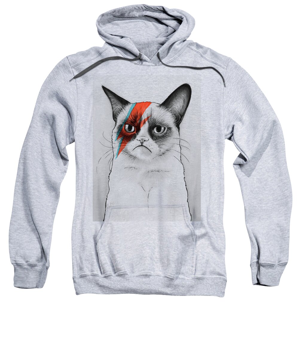 Grumpy Cat Sweatshirt featuring the drawing Grumpy Cat as David Bowie by Olga Shvartsur