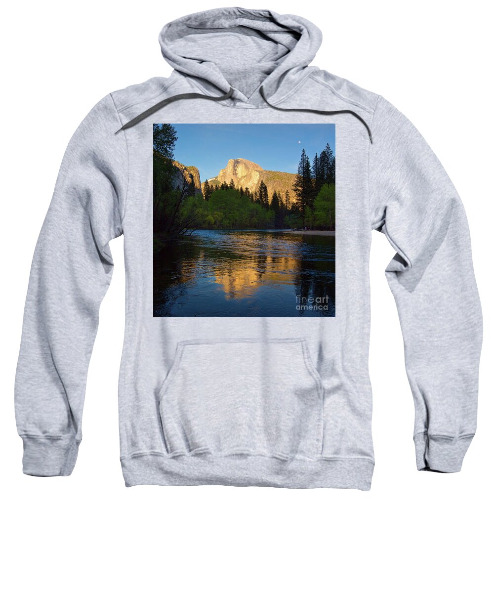 Yosemite Sweatshirt featuring the photograph Half Dome And The Merced River With The Moon by Mimi Ditchie