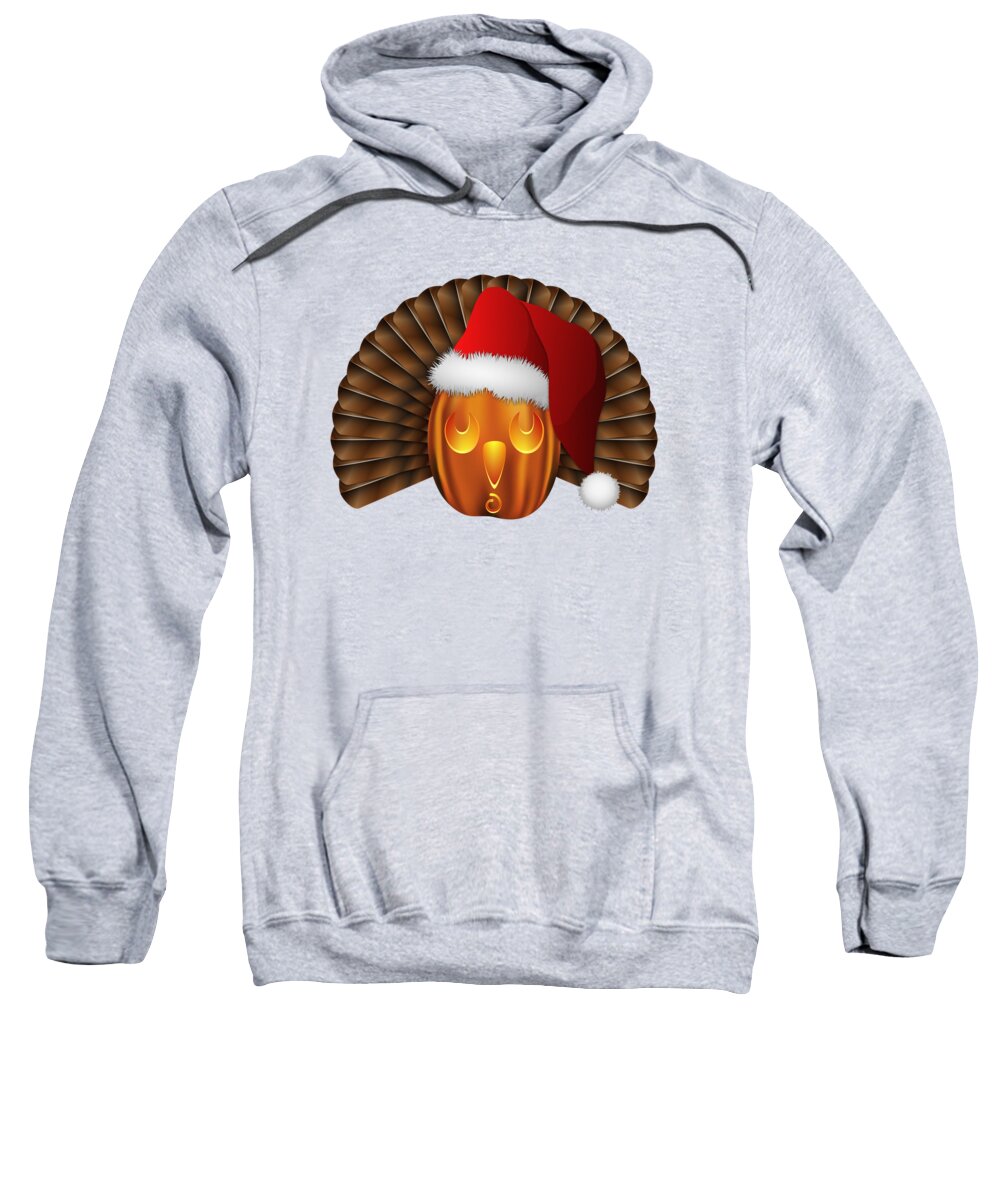 Holiday Graphic Sweatshirt featuring the digital art Hallowgivingmas Santa Turkey Pumpkin by MM Anderson