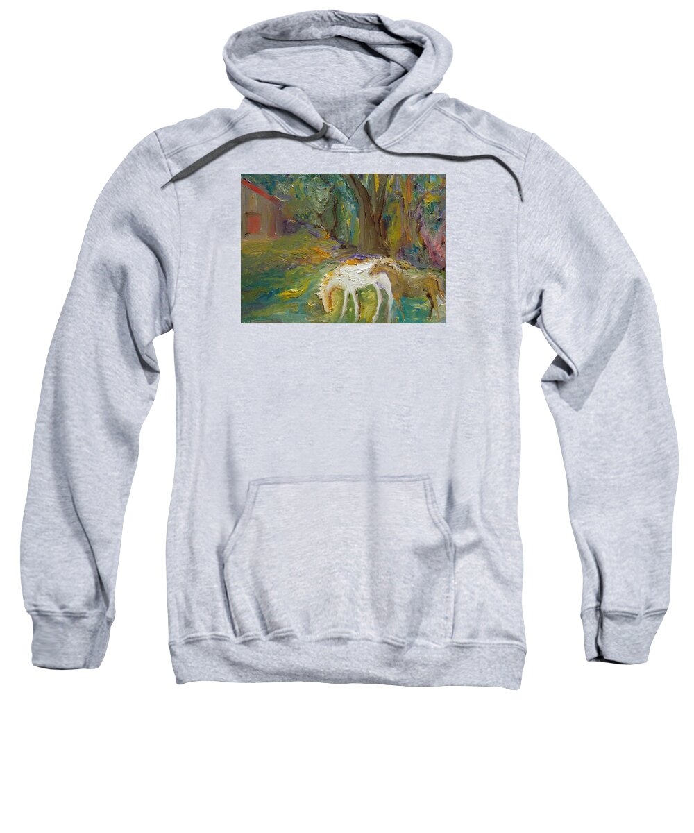 Horses Sweatshirt featuring the painting Hanging Out by Susan Esbensen