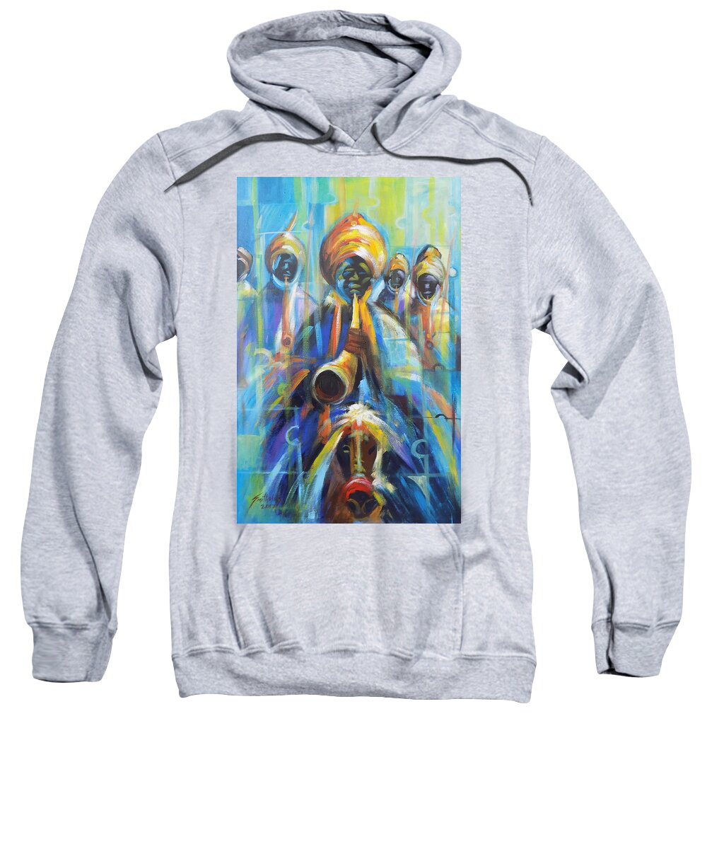 Living Room Sweatshirt featuring the painting Hausa flutist by Olaoluwa Smith