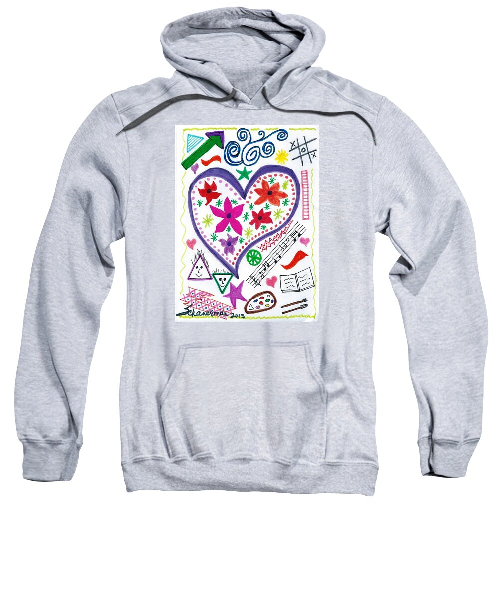 Doodle Art Sweatshirt featuring the drawing HeARTs and Flowers by Susan Schanerman