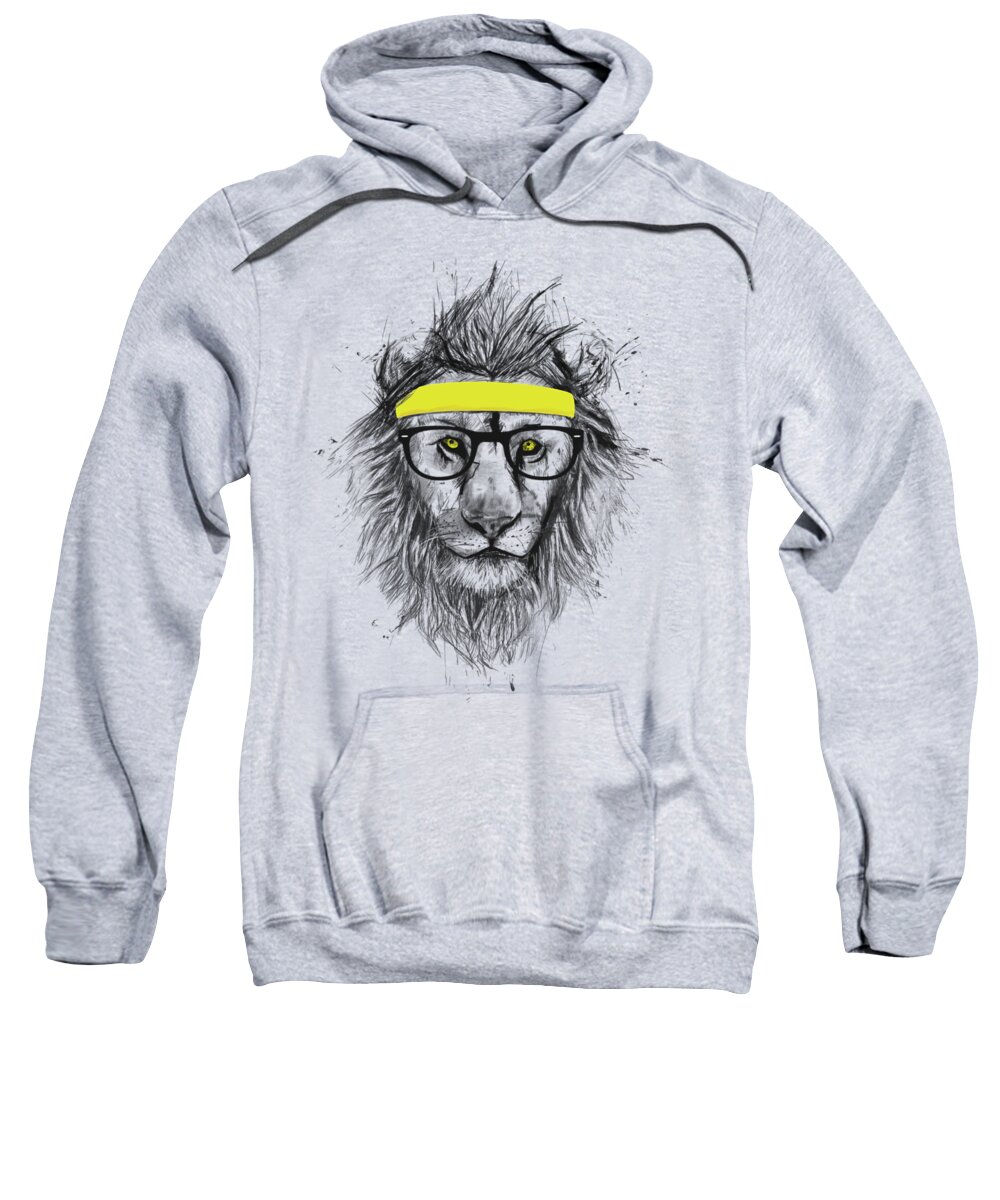 Lion Sweatshirt featuring the drawing Hipster lion by Balazs Solti