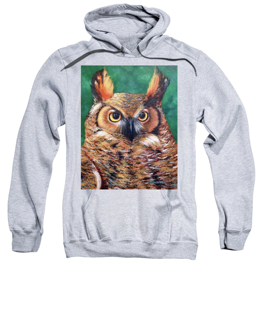 Owl Sweatshirt featuring the painting Horned Owl by Donna Tucker