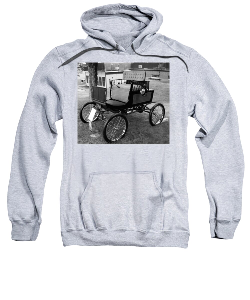 Cars Sweatshirt featuring the photograph Horseless Carriage-BW by Charles HALL