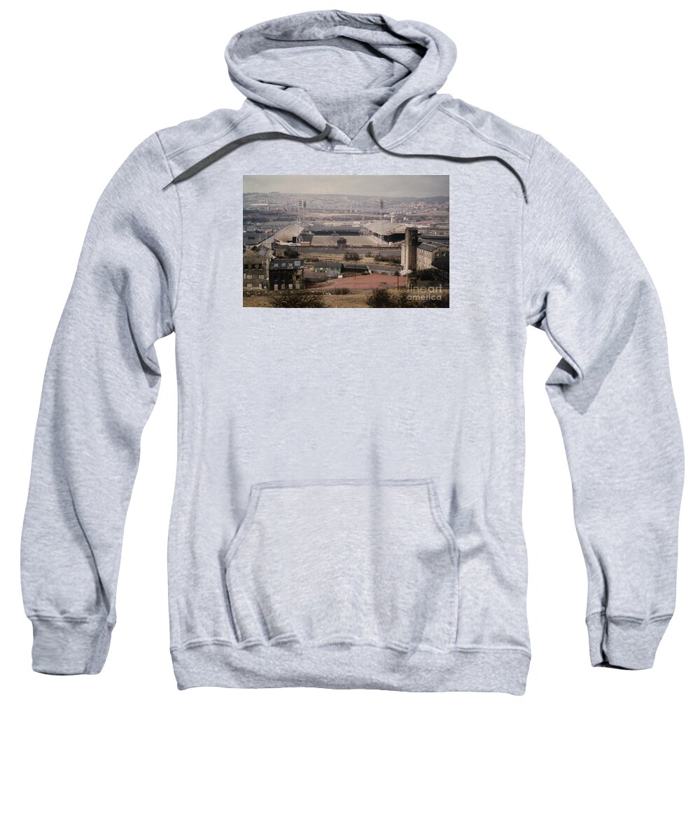  Sweatshirt featuring the photograph Huddersfield Town - Leeds Road - Aerial View 1 - 1970s by Legendary Football Grounds