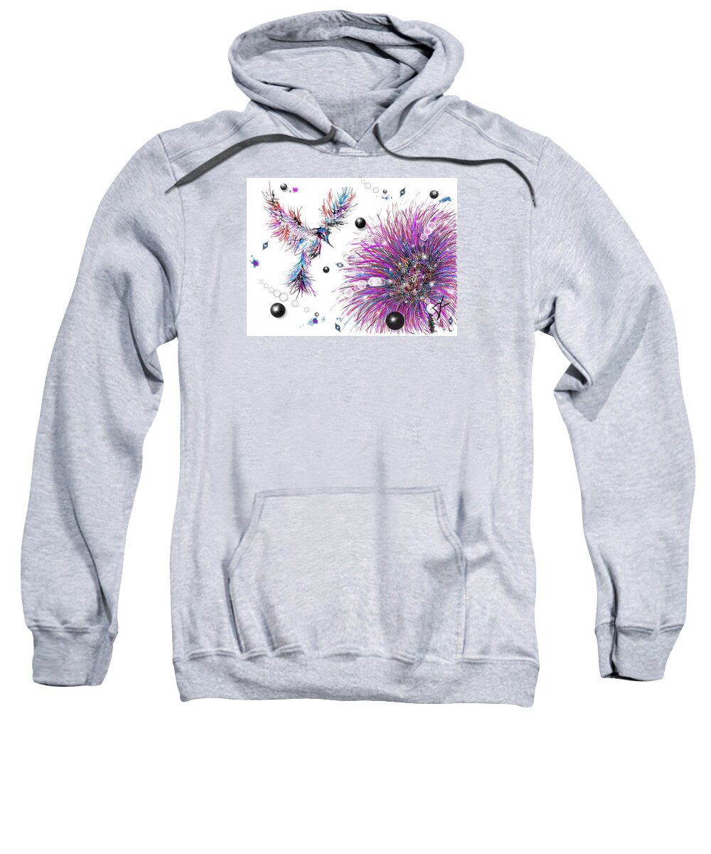 Bird Sweatshirt featuring the digital art Humming bird and flower by Darren Cannell