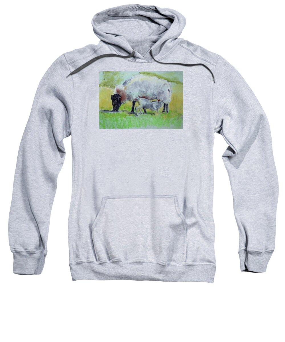  Sweatshirt featuring the painting Hungry Lamb by Kathleen Barnes