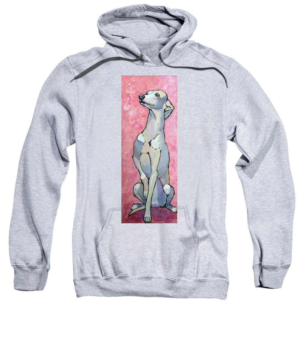 Italian Greyhound Sweatshirt featuring the painting Iggy on Pink by Ande Hall