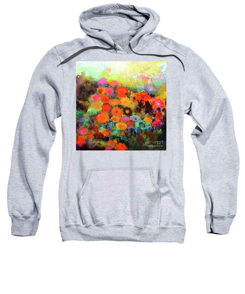 Flowers In Bloom Abstract Impressionistic Paintings Sweatshirt featuring the painting In Bloom by Robert Birkenes