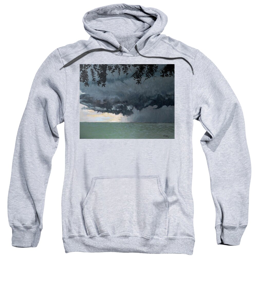 Oil Painting Sweatshirt featuring the painting In coming storm-Epping forest on the lake by Wade Clark
