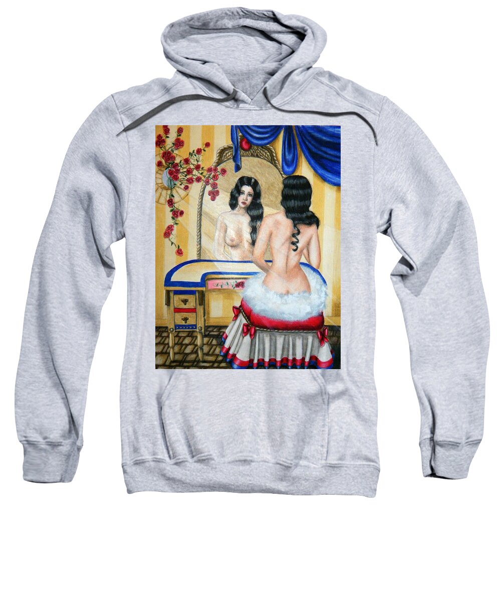 Woman Sweatshirt featuring the drawing In Her Minds Eye by Scarlett Royale