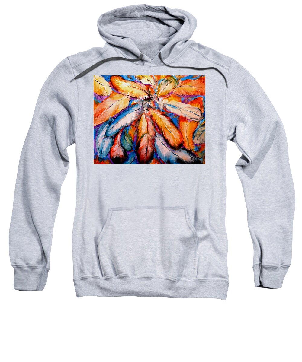 Indian Sweatshirt featuring the painting Indian Feathers 2006 by Marcia Baldwin