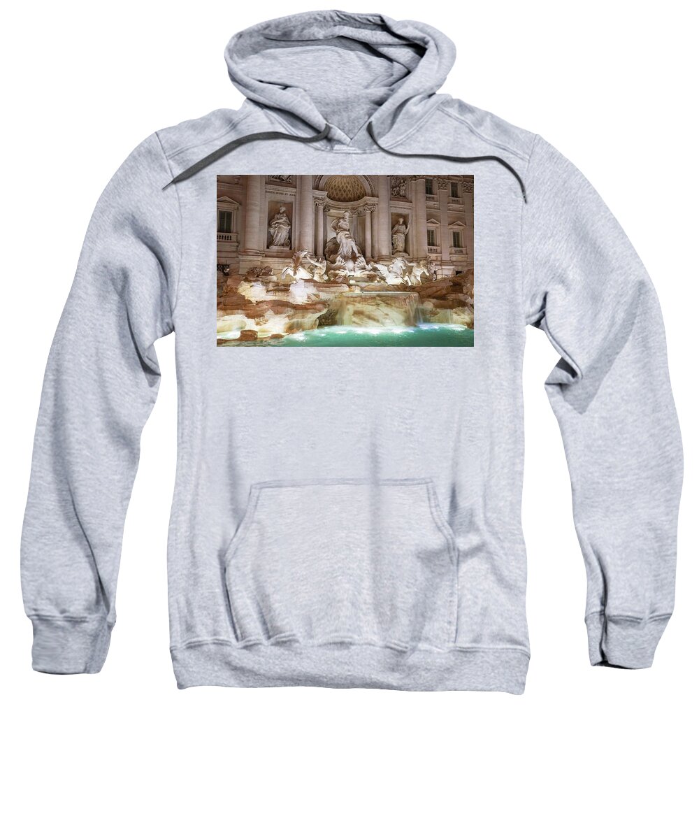 Italy Sweatshirt featuring the photograph Italy Rome Trevi Fountain Night View by Street Fashion News