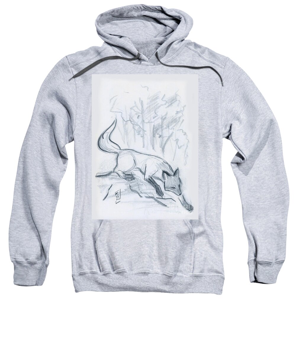 Okami Sweatshirt featuring the drawing Japanese Fox Sketch by Brandy Woods