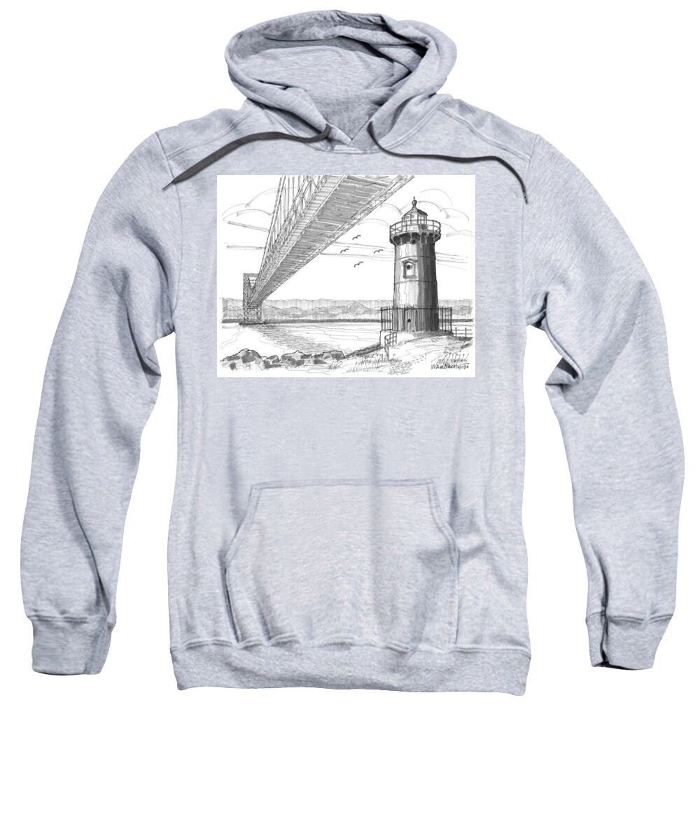 Landscape Sweatshirt featuring the drawing Jeffrey's Hook Lighthouse by Richard Wambach