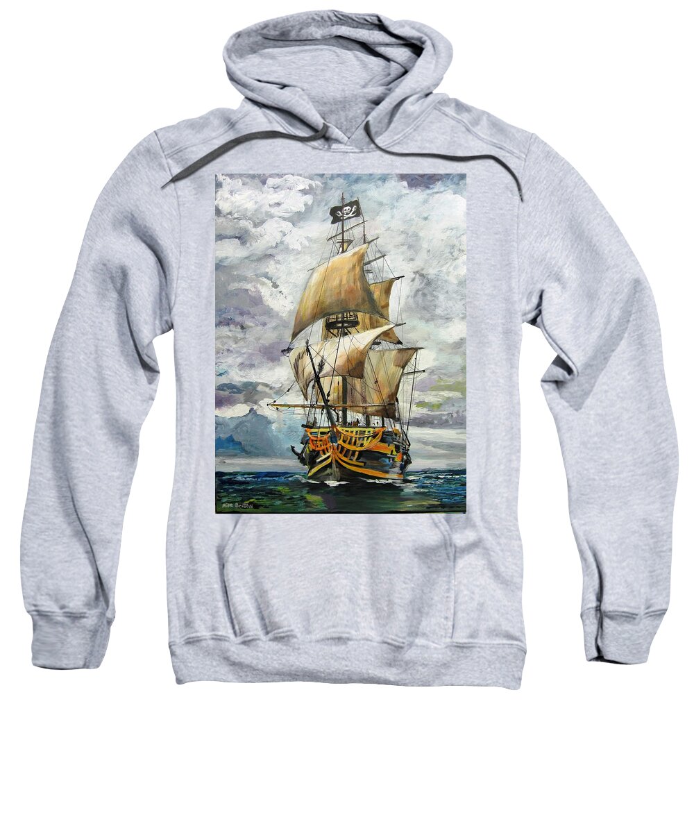 Ocean Sweatshirt featuring the painting Jolly Roger by Mike Benton