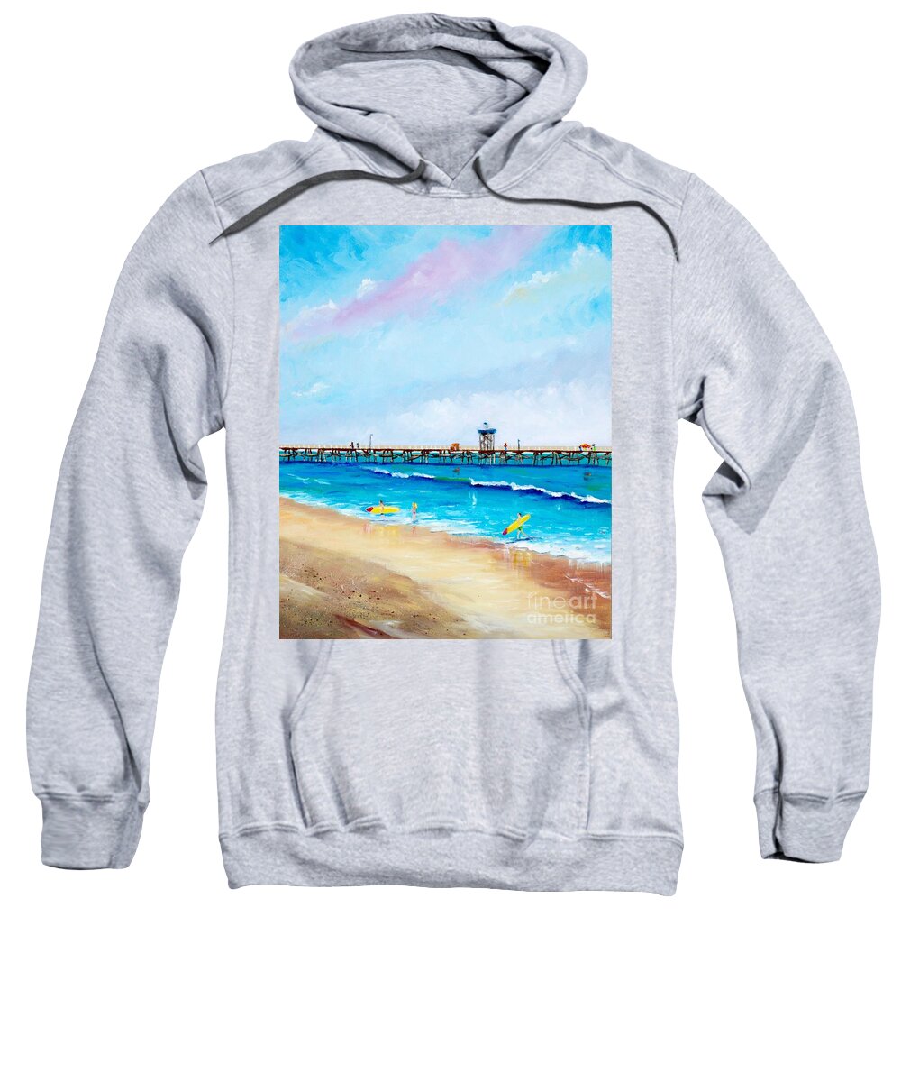 San Clemente Sweatshirt featuring the painting Jr. Lifeguards by Mary Scott