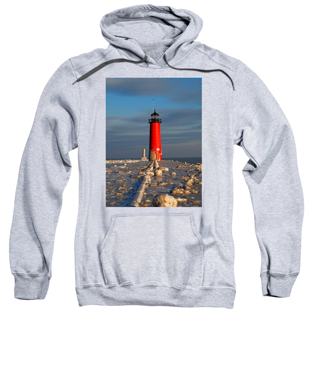 Kenosha Pierhead Sweatshirt featuring the photograph Kenosha Pierhead Lighthouse Frozen by Scott Olsen