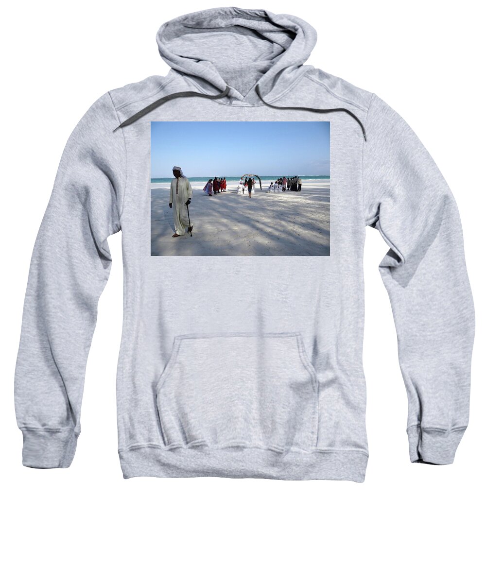 Original Photography Of A Stunning Afternoon Wedding On The Beach At Sands At Nomad Kenya Africa Sweatshirt featuring the photograph Kenya Wedding on Beach wide scene2 by Exploramum Exploramum