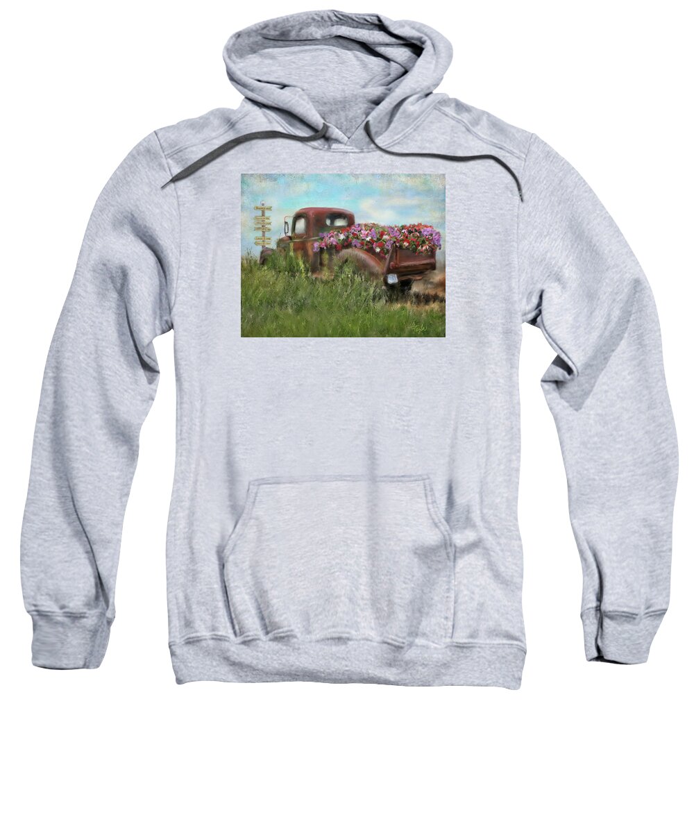 Old Trucks Sweatshirt featuring the painting Kicks on Route 66 by Colleen Taylor
