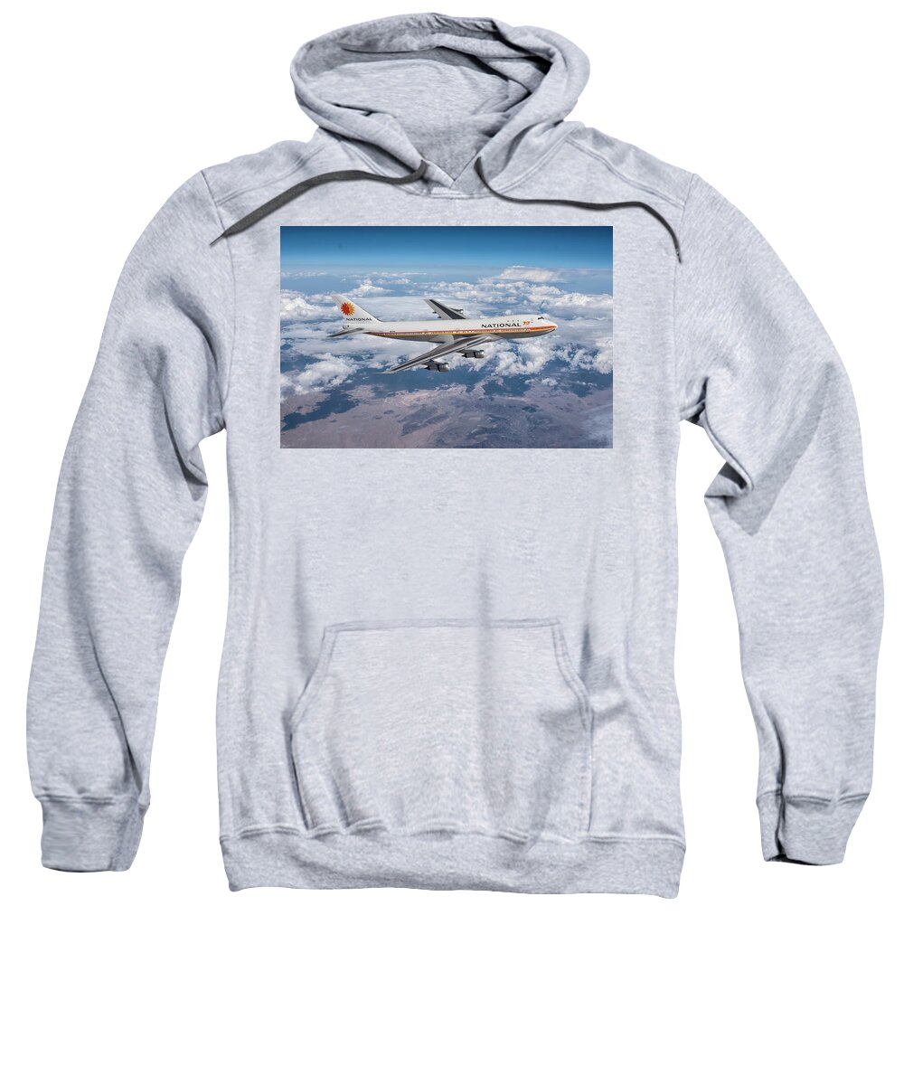 National Airlines Sweatshirt featuring the digital art Queen of the Skies - The 747 by Erik Simonsen
