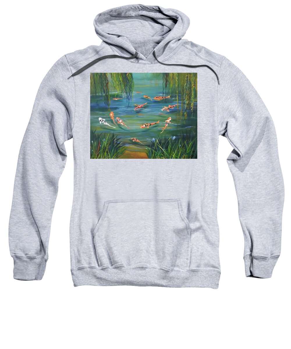 Koi Sweatshirt featuring the painting Koi In The Willows by Jane Ricker