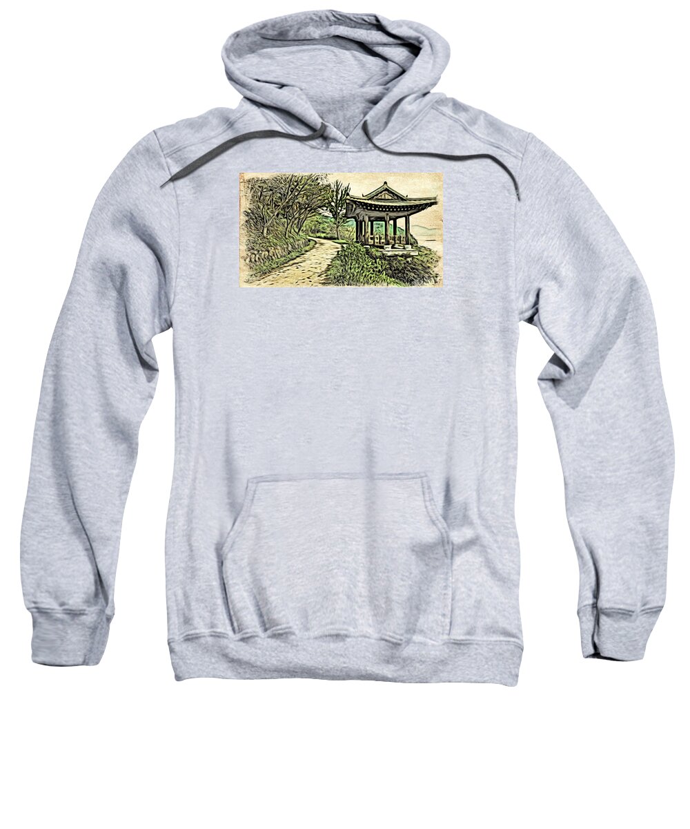 Asia Sweatshirt featuring the digital art Korean Architecture by Cameron Wood